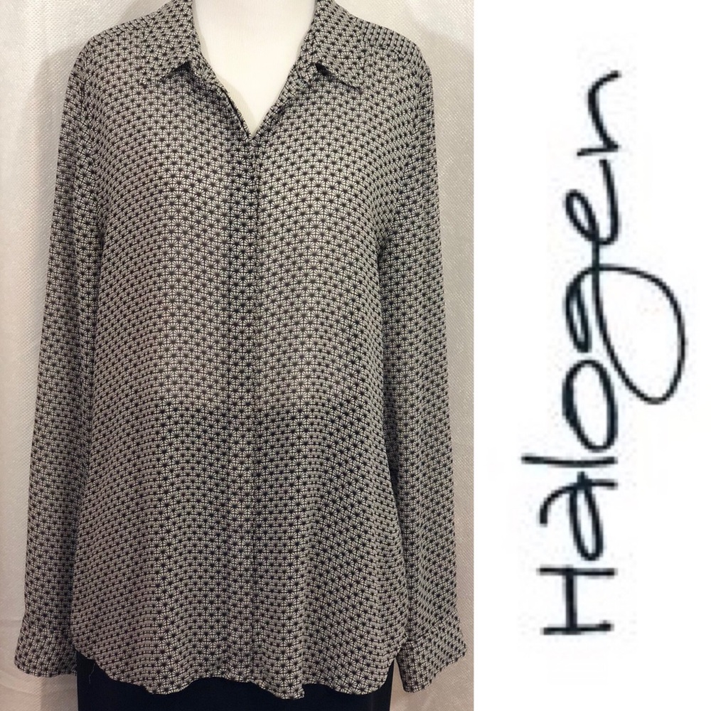HALOGEN Black & White Geometric Blouse